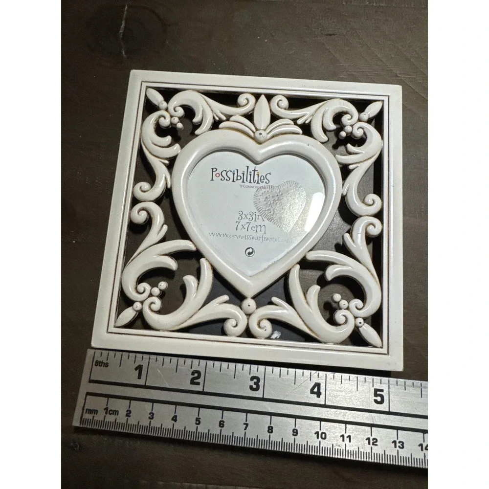 Possibilities by Connoisseur Cream Heart Scrollwork 3x3 Photo Frame 18238BED